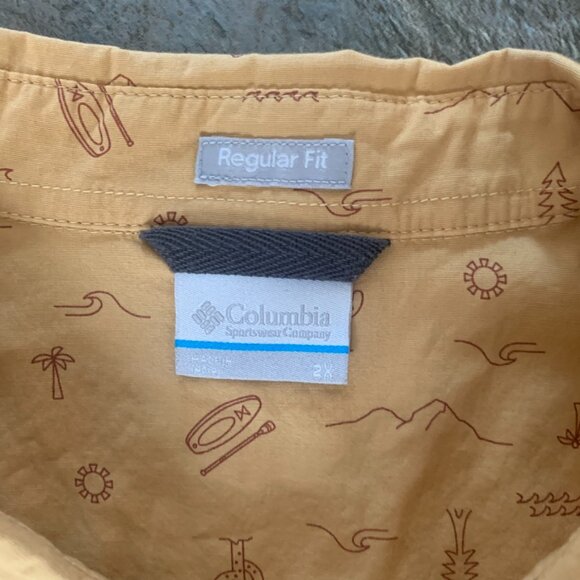 Columbia Button Down Shirt Men 2xL Regular Fit AOP Pattern Yellow Summer Outdoor - Picture 3 of 6